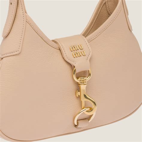 Sand Beige Madras Leather Hobo Bag .